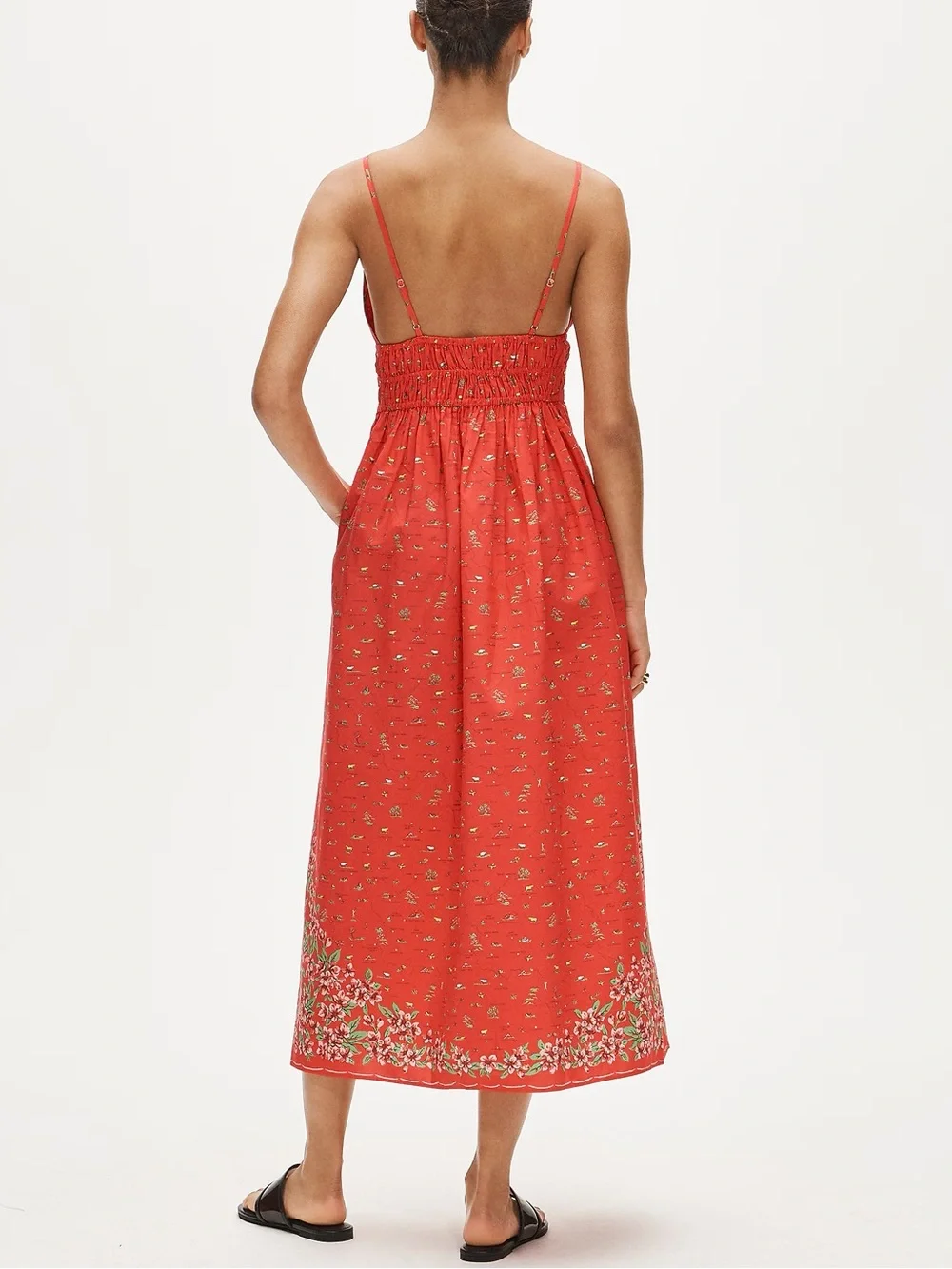 J. Crew Coral Red Floral Border Maxi Dress - Picture 2 of 3